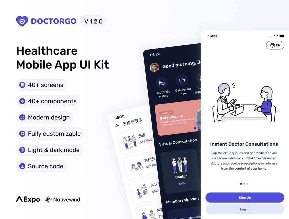 DoctorGo - Healthcare Mobile App UI Kit - Slide 1